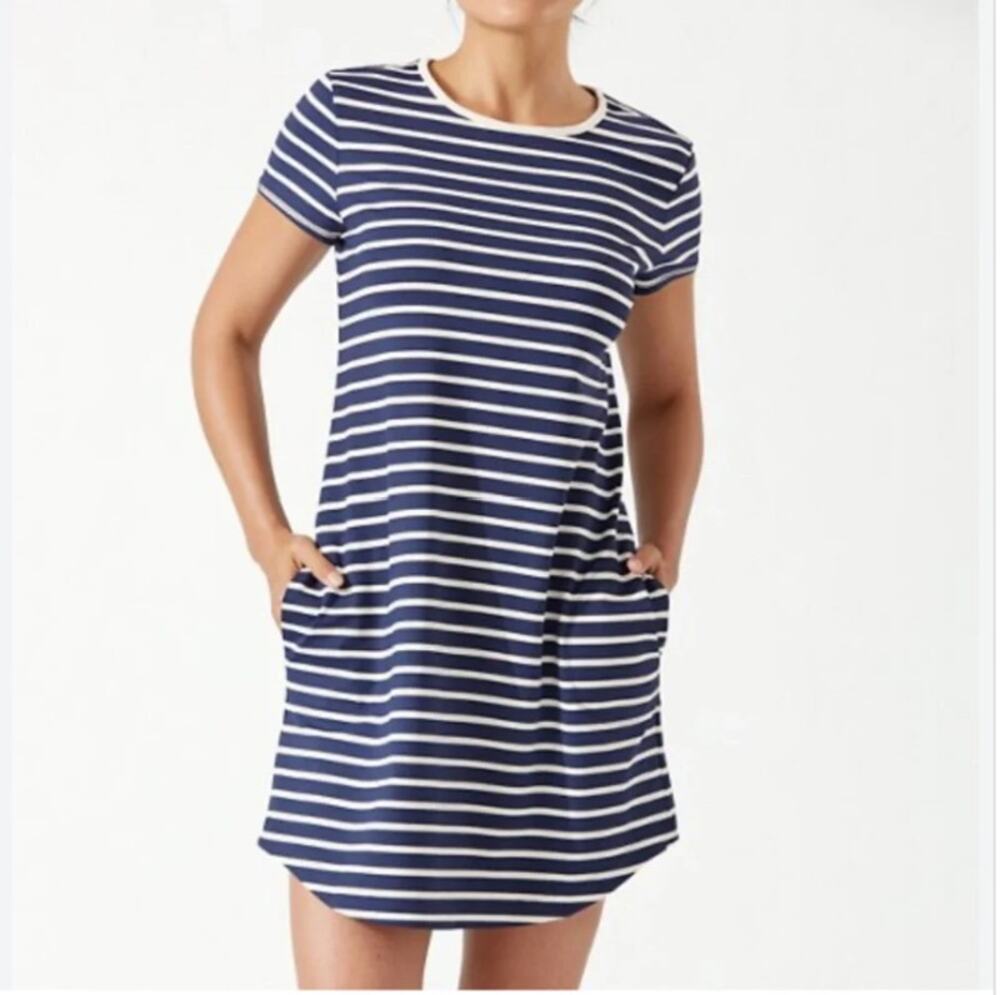 Tommy Bahama Women's Navy Blue White IslandZone Aubrey Striped Mini Dress Sz XS